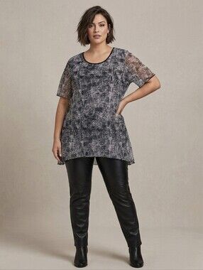 HAMILTON Abstract Print Sheer Overlay Tunic Top – Chic & Versatile-size XL